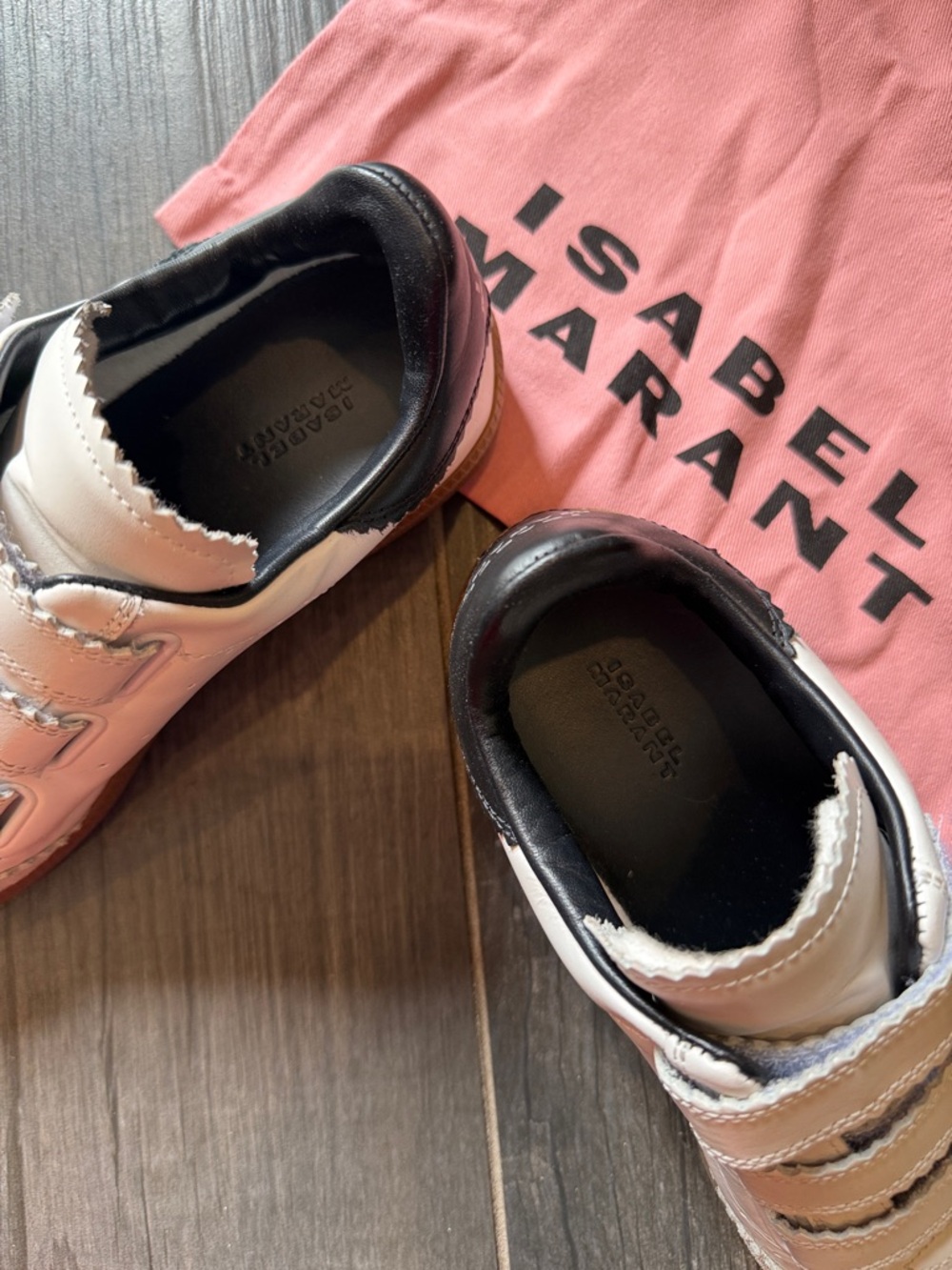 Isabel Marant White and Beige Leather Velcro Sneakers - Picture 5 of 6